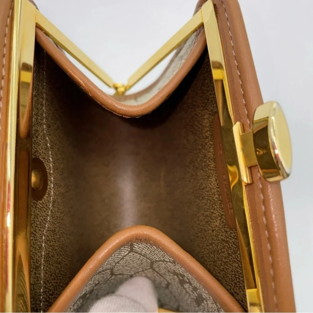 Auth Christian Dior Honeycomb PVC x Leather Beige Clasp Coin Case W/Box